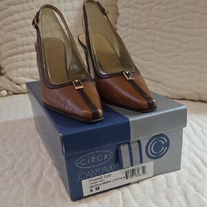 Joan & David Tan Leather Slingback Heels